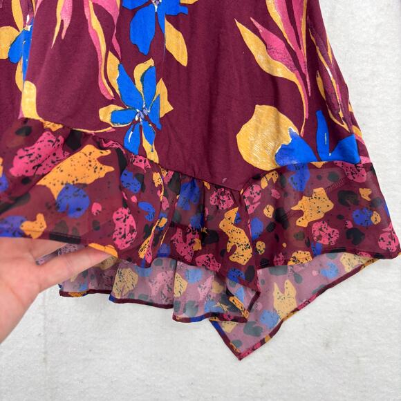 LOGO Lori Goldstein Tunic Blouse Top Size 2X Red Floral Chiffon Hem 3/4 Sleeve - Picture 7 of 11